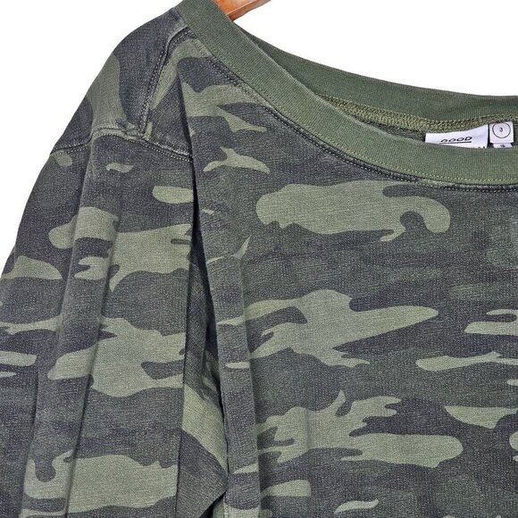 Good American Wide Neck Camo Sweatshirt Pullover Crewneck Green Women Size 3 - Picture 6 of 12